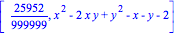 [25952/999999, x^2-2*x*y+y^2-x-y-2]